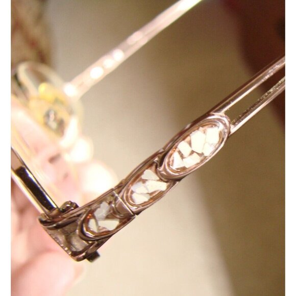 Full Rim Gold Oval Eyeglasses Frame Abalone Shell Insets Arms w/ Case Rose Gold? - Picture 7 of 13